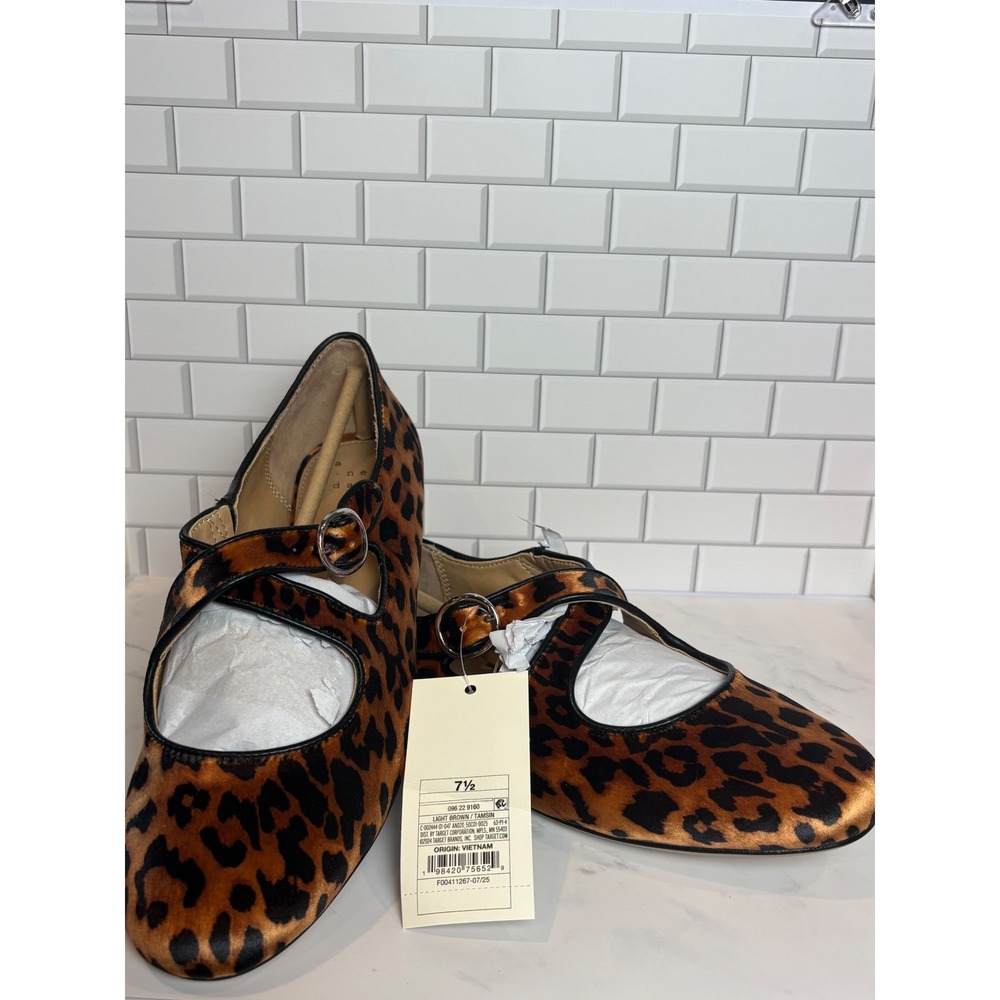 A New Day Tamsin Leopard Mary Jane Flats Light Brown Animal Print Shoes 7.5 NEW